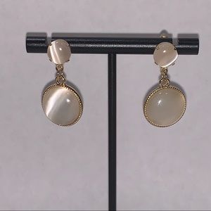 Gold Plated Beige Cats Eye Gemstone Drop Earring